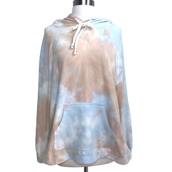 Melloday Tie Dye Kangaroo Pocket Hoodie Blue Orange Size Medium NWT - Picture 2 of 11